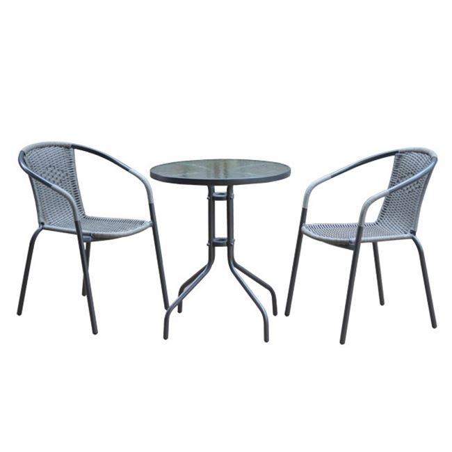 BALENO Set (Τραπ.Φ60cm+2 Πολ) Μεταλ.Γκρι/Mixed Grey Wicker