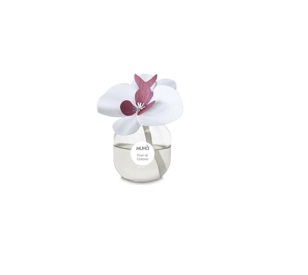 Άρωμα 60ml για 15μ2, Fiori Di Cotone, με ξύλινο διαχητή λευκή ορχιδέα, MUHA