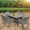 HAVANA Set Τραπεζαρία Κήπου ALU-Wicker Grey Brown-Ανθρακί: Τραπέζι 180x90 + 6 Πολυθρόνες