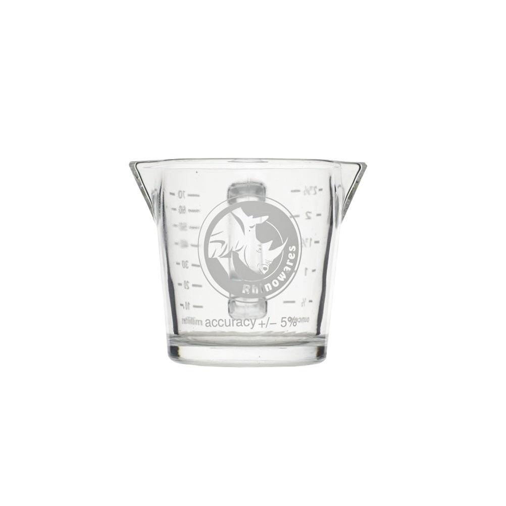 Διπλό δοσομετρικό γυάλινο ποτήρι 70ml, ύψος 6cm, με χερούλι & αυτάκια ροής, Rhino