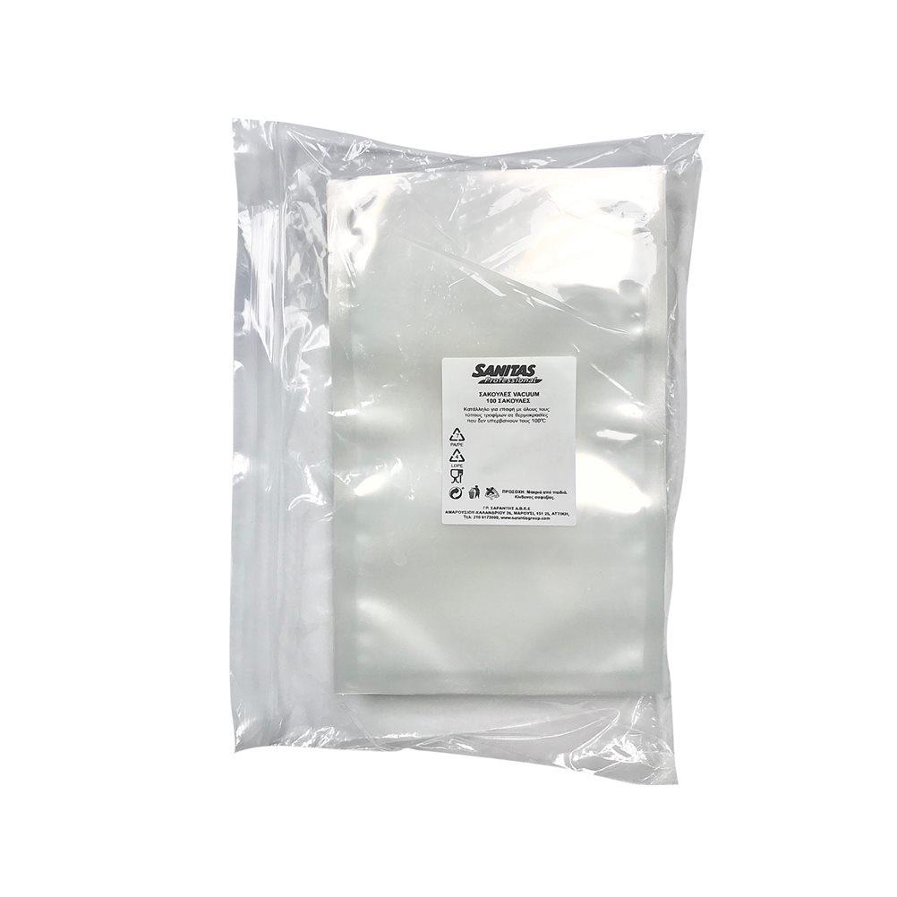 Πακέτο 100 σακούλες Vacuum/Sous Vide, Λείες, 100°C, 15x25cm, 90μm, SANITAS