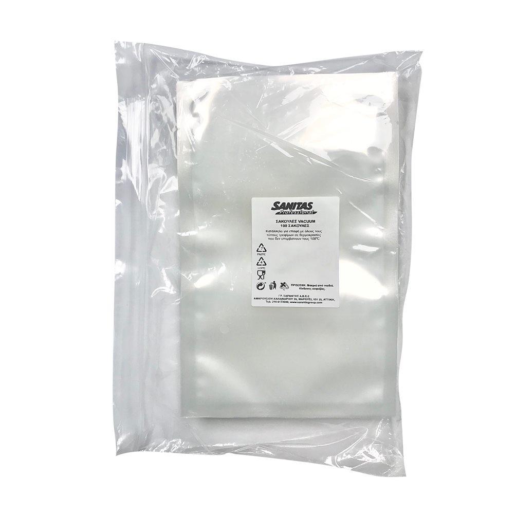 Πακέτο 100 σακούλες Vacuum/Sous Vide, Λείες, 100°C, 30x40cm, 90μm, SANITAS