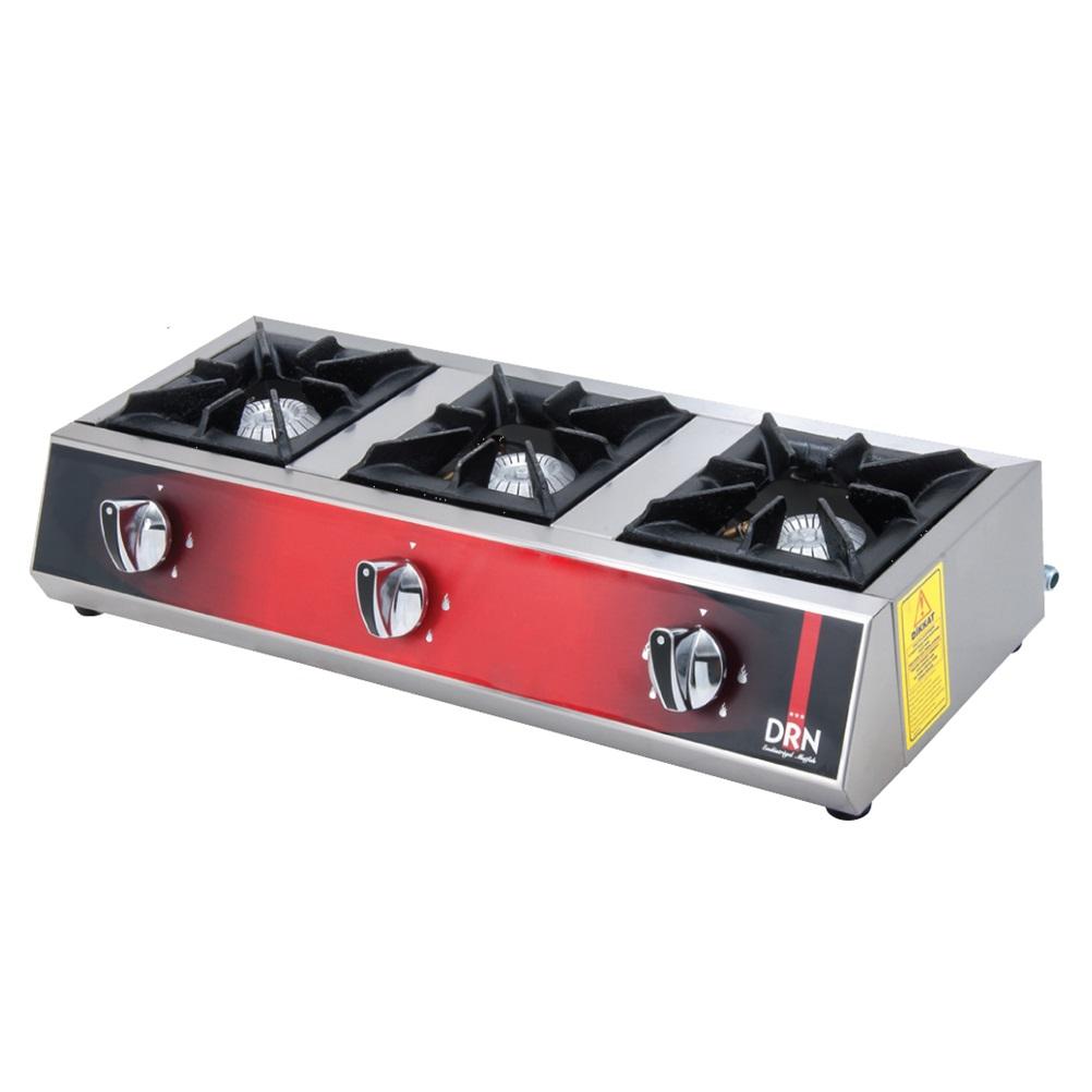Εστία γκαζιού (20x20cm) LPG επιτραπέζια INOX, τριπλή, 75x30x16cm, 15KW, 13020Kcal, DRN