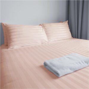 Σεντόνι μονό 170x270cm, 100% βαμβακοσατέν ριγέ, 200 κλωστές, μερσεριζέ siliconized, ροζ