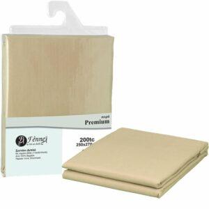 Σεντόνι διπλό 250x270 (4+1), 100% βαμβ. περκάλι πενιέ, siliconized, 200 κλωστές, μπεζ