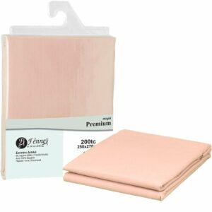 Σεντόνι διπλό 250x270 (4+1), 100% βαμβ. περκάλι πενιέ, siliconized, 200 κλωστές, ροζ