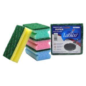 Πακέτο 4 τεμάχια, σπόγγος κουζίνας με Fibra (Super) & Λαβή 14x7x4cm