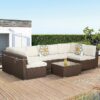 BLAZER Set Wicker Πολυμορφικό: 1 Τραπέζι+4 καθίσματα+2 Γωνιακά καθίσματα, Καφέ - Μπεζ