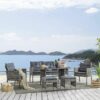 JOCKEY Set Dining Καθιστικό: Τραπέζι+3Θέσιος+2 Πολυθρόνες+ 2 Σκαμπό, Μέταλλο, Wicker Γκρι