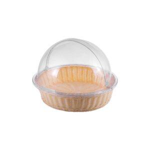 Ψωμιέρα Rattan (PP) με Διάφανο Καπάκι Roll-Top (PC), Στρογγυλή φ40xΥ42cm, Υψηλής Αντοχής, Μπεζ