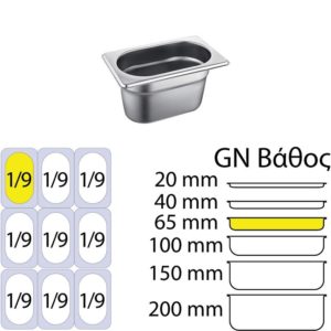 Δοχείο γαστρονομίας ανοξείδωτο 18/10, GN1/9 (17.6x10.8cm)-6,5cm, FUECO