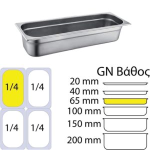 Δοχείο γαστρονομίας ανοξείδωτο 18/10, GN2/4 (53x16cm)-6,5cm, FUECO