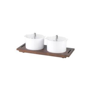 Organiser Buffet με 2x1.3 lt λευκά δοχεία, διάφανα καπάκια και βάση από οξιά, VARIO