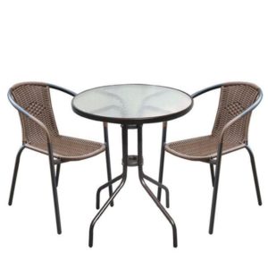 BALENO Set (Τραπ.Φ60cm+2 Πολ) Μεταλ.Καφέ/Brown Wicker