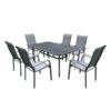VERONA Set(Τραπέζι 160x96+6 Πολυθρόνες) Μετ.Ανθρακί/Silk Screen/Textil.Γκρι