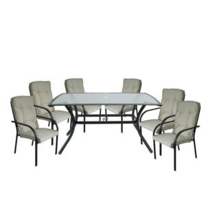 ASTOR Set (6 Πολ.+1 Τραπ.150x90) Μεταλ.Ανθρακί/Μαξιλάρι Μπεζ