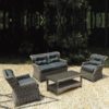 VITORIA Set (Τραπ+Καναπ+2Πολ) Alu/Wicker Grey Brown Μαξ.Ανθρακί